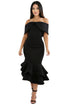 Sexy Black Bow Cape Off Shoulder Mermaid Bodycon Dress